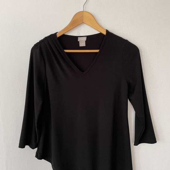 CHICO'S Size 0 US Sm Black Dress Asymmetrical Tunic Top Rouched Mini Skirt Combo - Picture 2 of 8